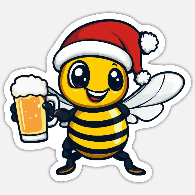 Bière de Noël Bee - Sticker taille S (10 x 10 cm) - blanc mat