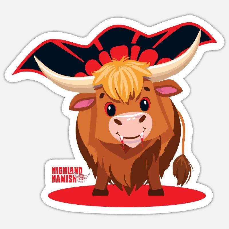Vache vampire des Highlands - Sticker taille S (10 x 10 cm) - blanc mat