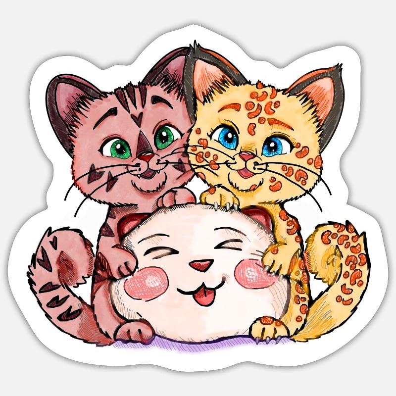 Zwei Kätzchen mit Stofftier Sticker Größe S (10 x 10 cm)