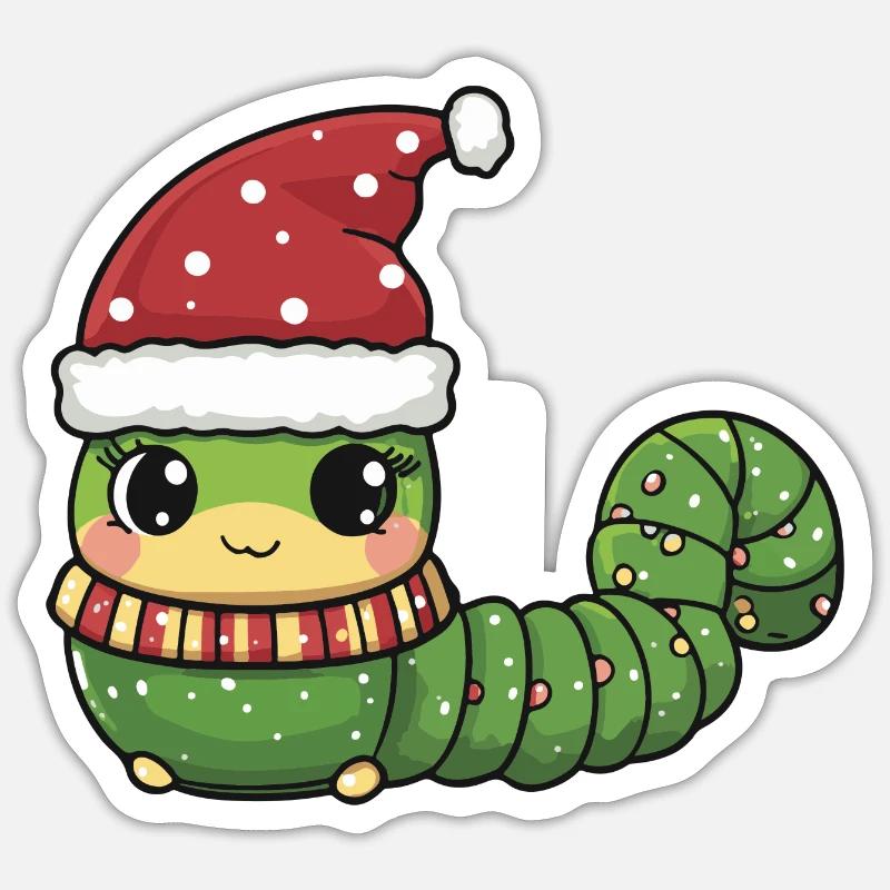Worm Christmas Comic - Sticker size S (10 x 10 cm) - white matte