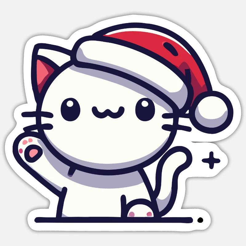Cat with Santa hat - Sticker size S (10 x 10 cm) - white matte