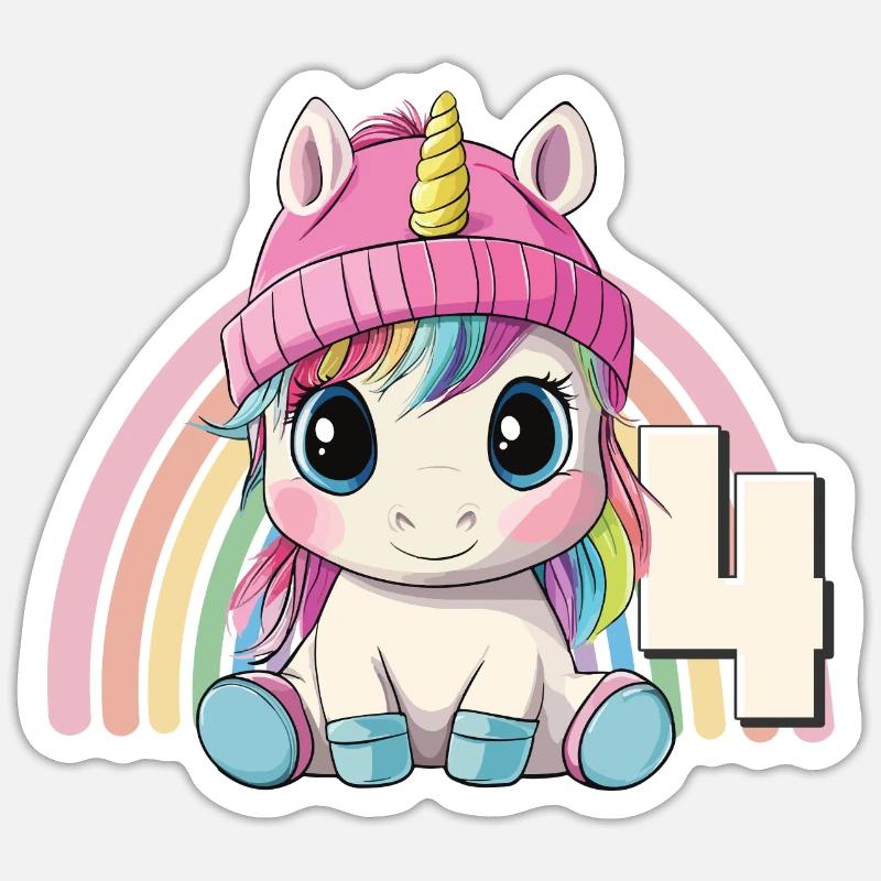 4. Geburtstag Einhorn Regenbogen Süß Niedlich Sticker Größe S (10 x 10 cm)
