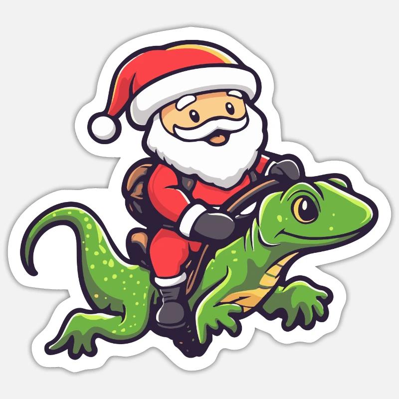 Echse Weihnachtsmann - Sticker Größe S (10 x 10 cm) - Mattweiß