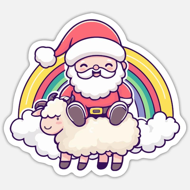 Mouton Père Noël Arc-en-ciel - Sticker taille S (10 x 10 cm) - blanc mat