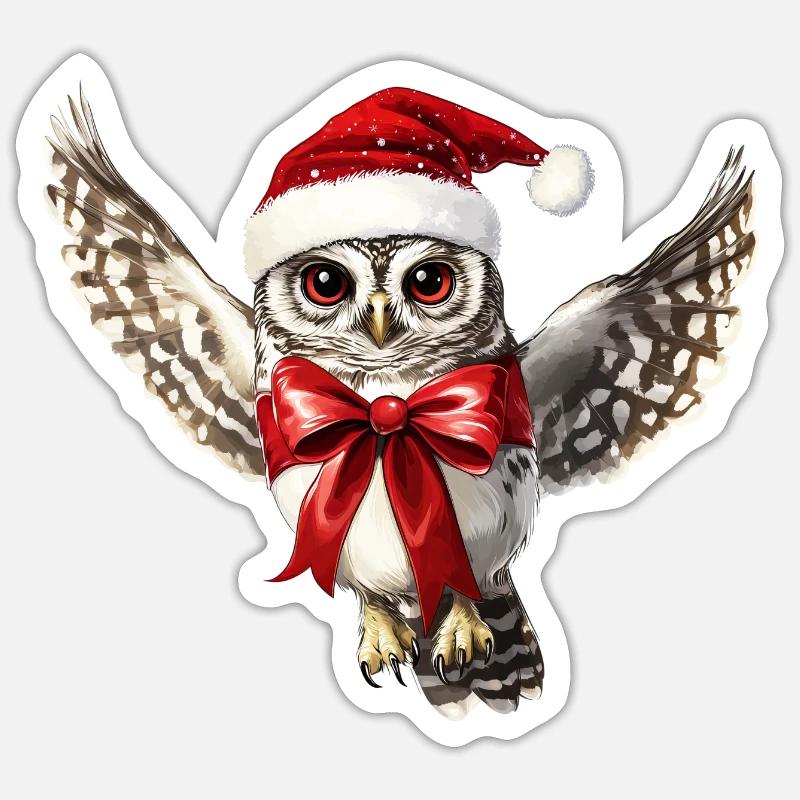 Festliche Eule zu Weihnachten mit Schleife - Sticker Größe S (10 x 10 cm) - Mattweiß
