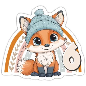 6th Birthday Fox Rainbow Cute Cute - Sticker size S (10 x 10 cm) - white matte - Front