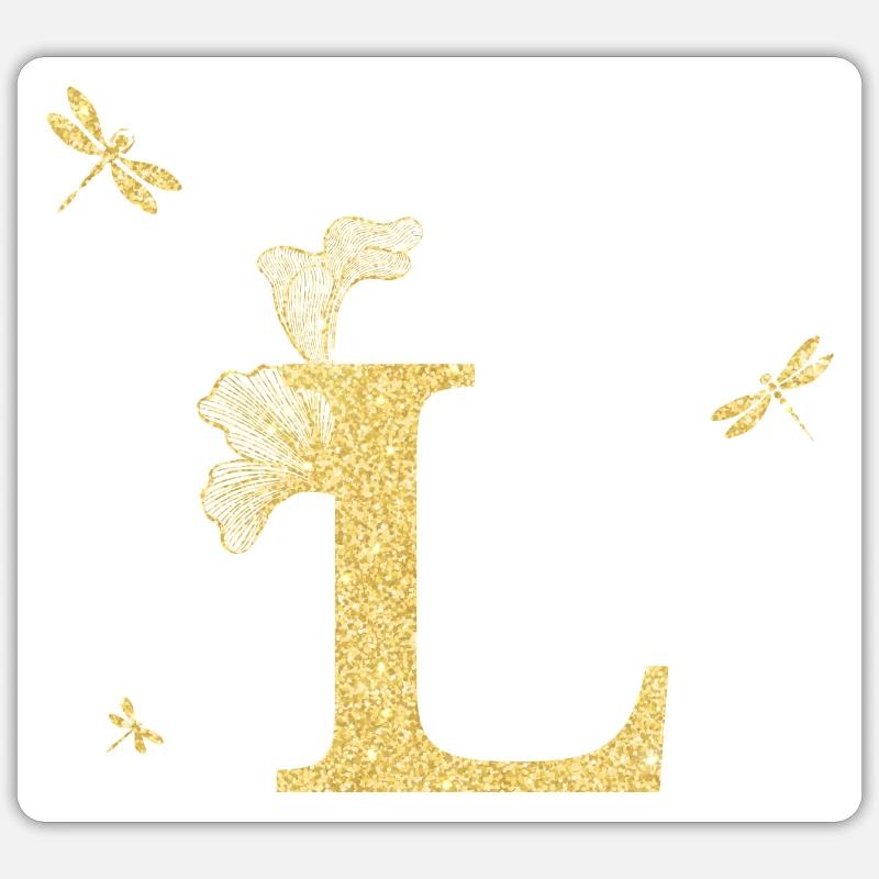 Buchstabe l Goldene Glitzerlibelle - Geschenkidee - Sticker Größe S (10 x 10 cm) - Mattweiß