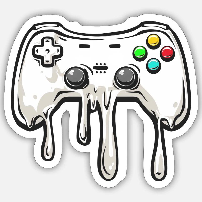 Melting gamepad, video game controller - Sticker size S (10 x 10 cm) - white matte
