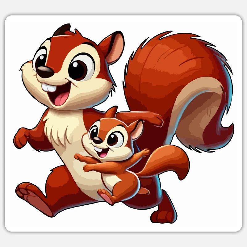 Eichhörnchen-Mutter und Kind beim Herumtollen - Sticker Größe S (10 x 10 cm) - Mattweiß