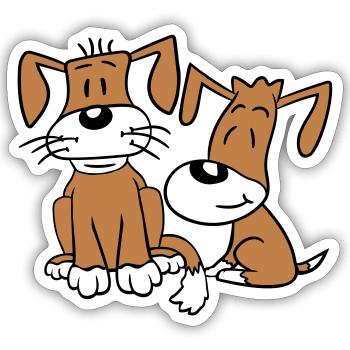 2 chiens équipe assis deux amis équipage heureux - Sticker taille S (10 x 10 cm) - blanc mat - Devant
