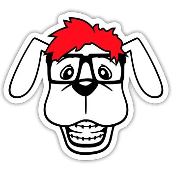 Hund Nerd Hornbrille Geek Zahnspange Schlau Lustig - Sticker Größe S (10 x 10 cm) - Mattweiß - Vorne