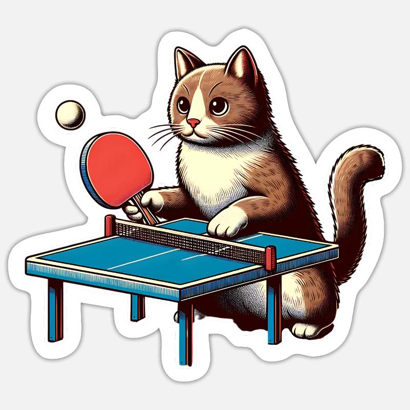 Table tennis cat - Sticker size S (10 x 10 cm) - white matte
