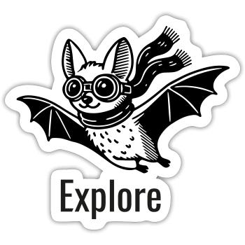 Flying bat with googles and scarf - Explore Design - Sticker size S (10 x 10 cm) - white matte - Front