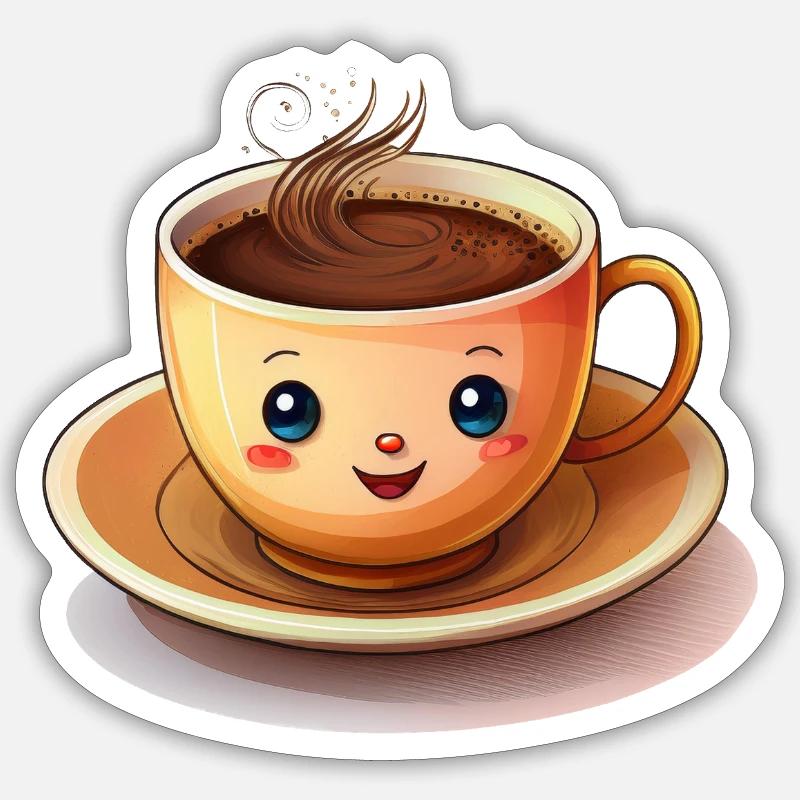 Tasse Kaffee mit Gesicht - Sticker Größe S (10 x 10 cm) - Mattweiß