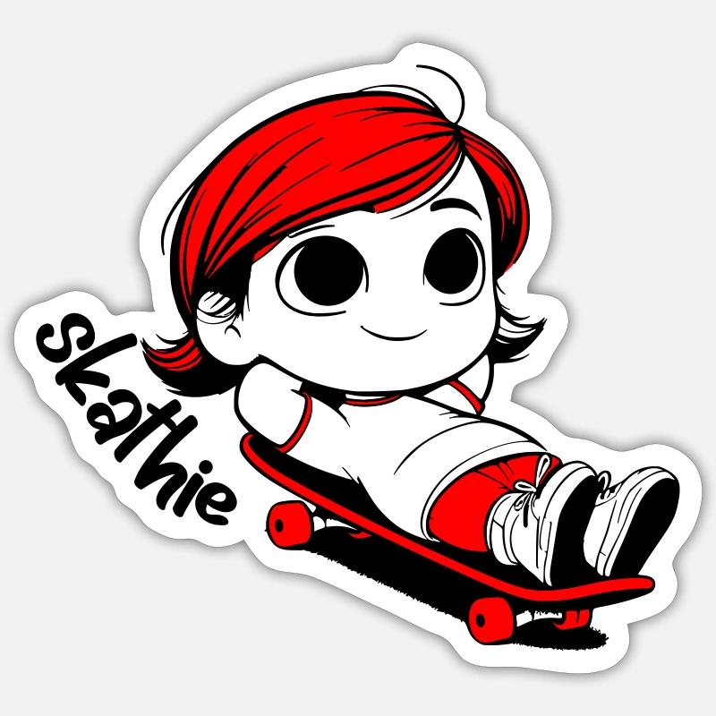 Kathie relaxed auf einem Skateboard Sticker Größe S (10 x 10 cm)