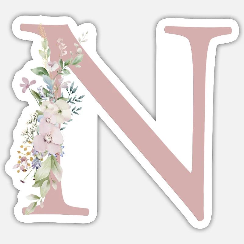 N Monogram, Floral, Personalizable Sticker size S (10 x 10 cm)