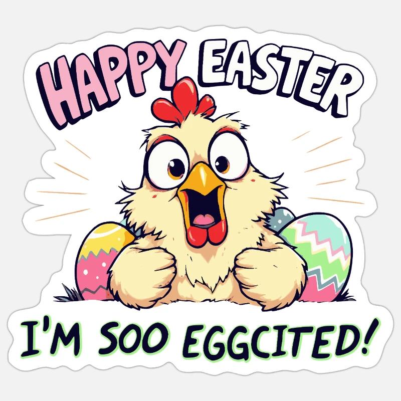 frohe Ostern happy easter i am eggcited - Sticker Größe S (10 x 10 cm) - Mattweiß