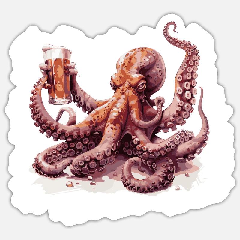 Octopus Beer Funny - Sticker size S (10 x 10 cm) - white matte