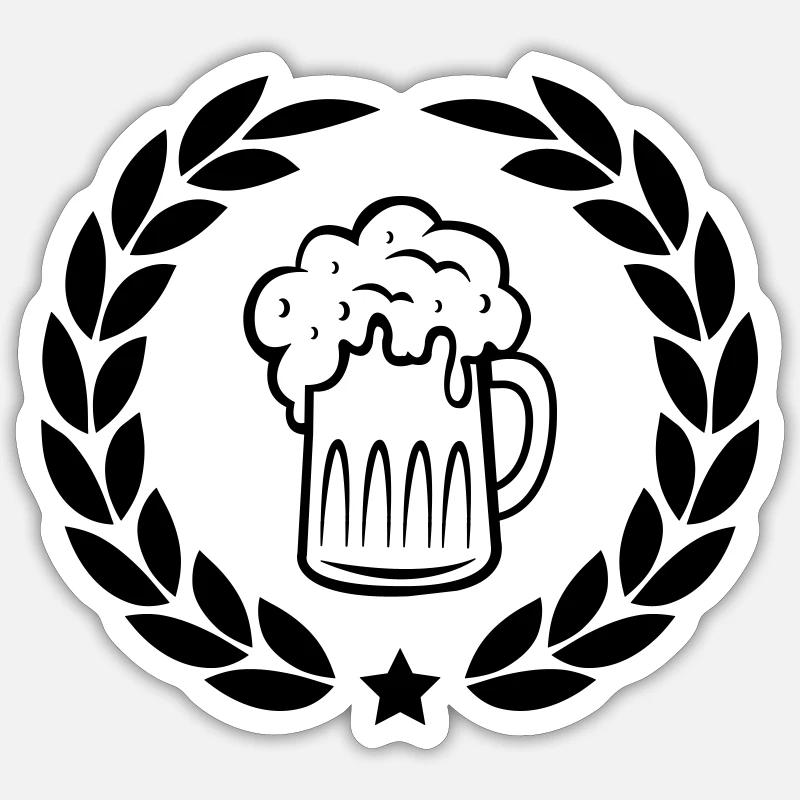 bier lorbeerkranz - Sticker Größe S (10 x 10 cm) - Mattweiß
