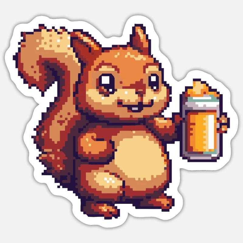 Eichhörnchen Pixel Bier - Sticker Größe S (10 x 10 cm) - Mattweiß