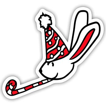 Lapin Anniversaire Années Vieux Cadeau Serviette Chapeau de fête - Sticker taille S (10 x 10 cm) - blanc mat - Devant