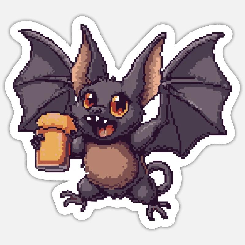 Fledermaus Pixel Bier - Sticker Größe S (10 x 10 cm) - Mattweiß