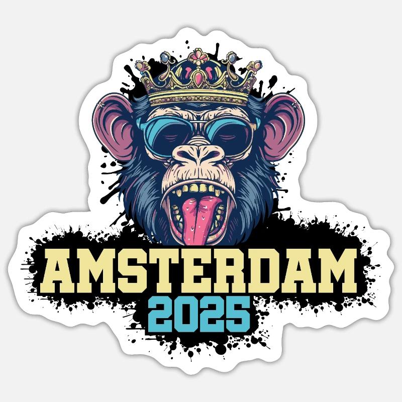 Amsterdam 2025 Affe - Sticker Größe S (10 x 10 cm) - Mattweiß