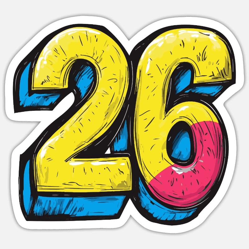 26 Zahl Comic - Sticker Größe S (10 x 10 cm) - Mattweiß