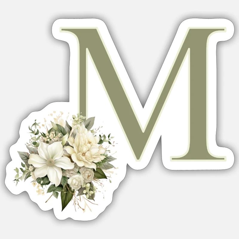 M mit Blumen - Sticker Größe S (10 x 10 cm) - Mattweiß