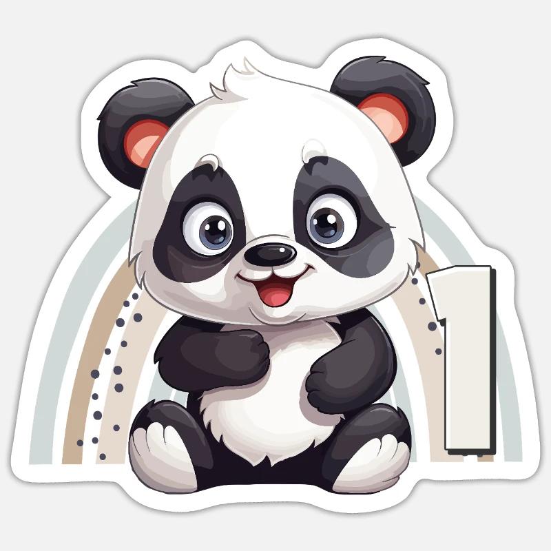 1er anniversaire Panda Ours Arc-en-ciel Mignon Mignon Sticker taille S (10 x 10 cm)