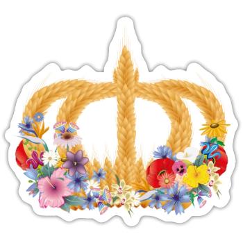 Crown of wheat with flowers – symbol of nature and harvest - Sticker size S (10 x 10 cm) - white matte - Front