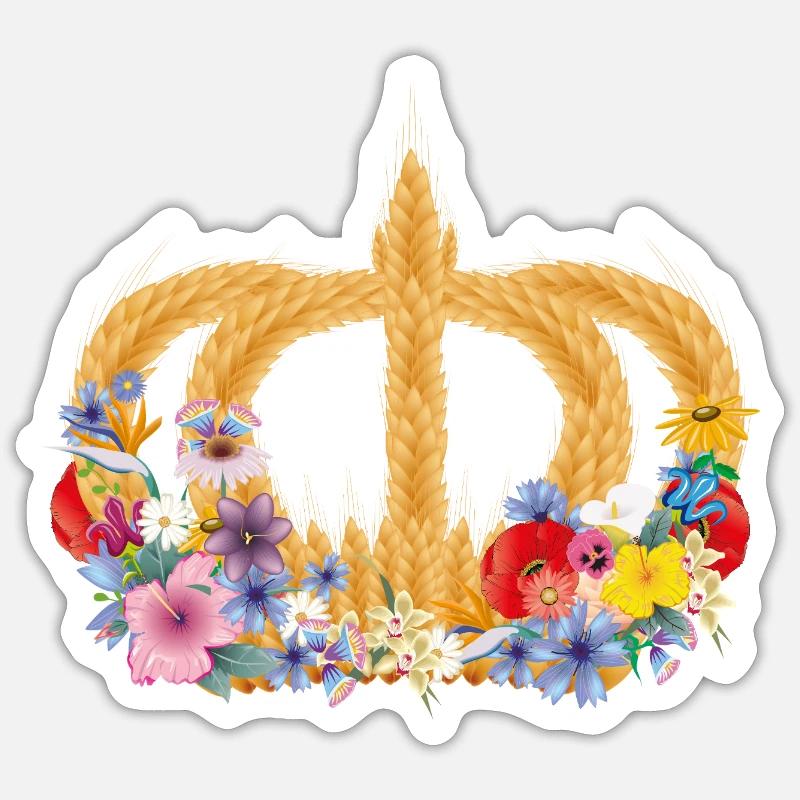 Couronne de blé avec des fleurs – symbole de la nature et de la récolte Sticker taille S (10 x 10 cm)