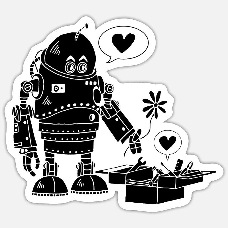 Robot Lovers (Schwarz) - Sticker Größe S (10 x 10 cm) - Mattweiß
