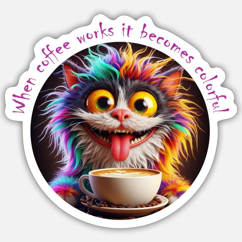 Chat Café coloré Sticker taille S (10 x 10 cm)