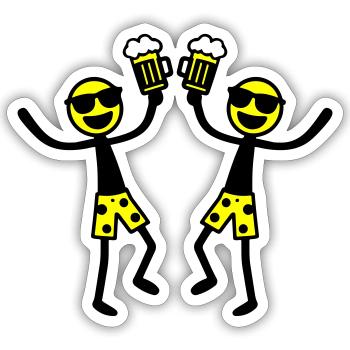 Strichmännchen Bier Party Urlaub - Sticker Größe S (10 x 10 cm) - Mattweiß - Vorne