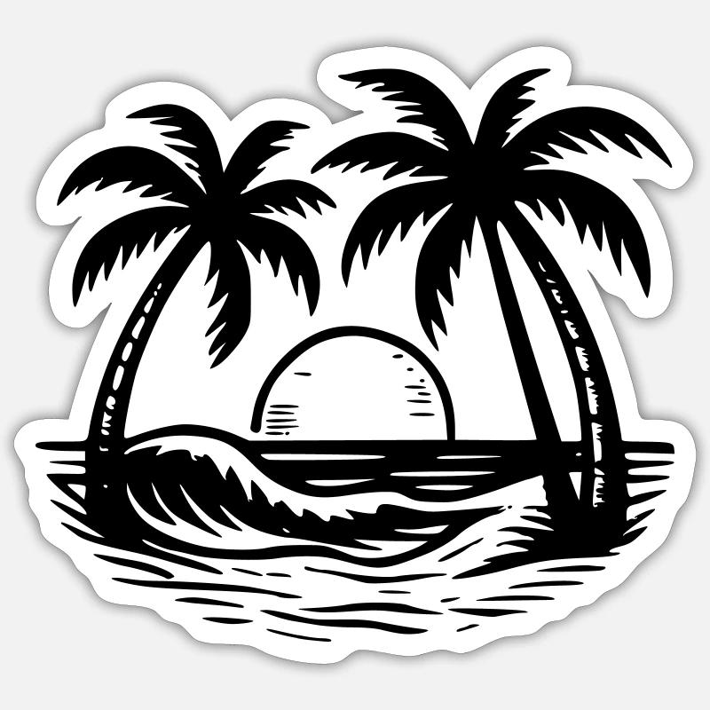 Palmier à la plage Sticker taille S (10 x 10 cm)