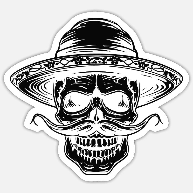 Crâne Crâne Mexicain Halloween - Sticker taille S (10 x 10 cm) - blanc mat