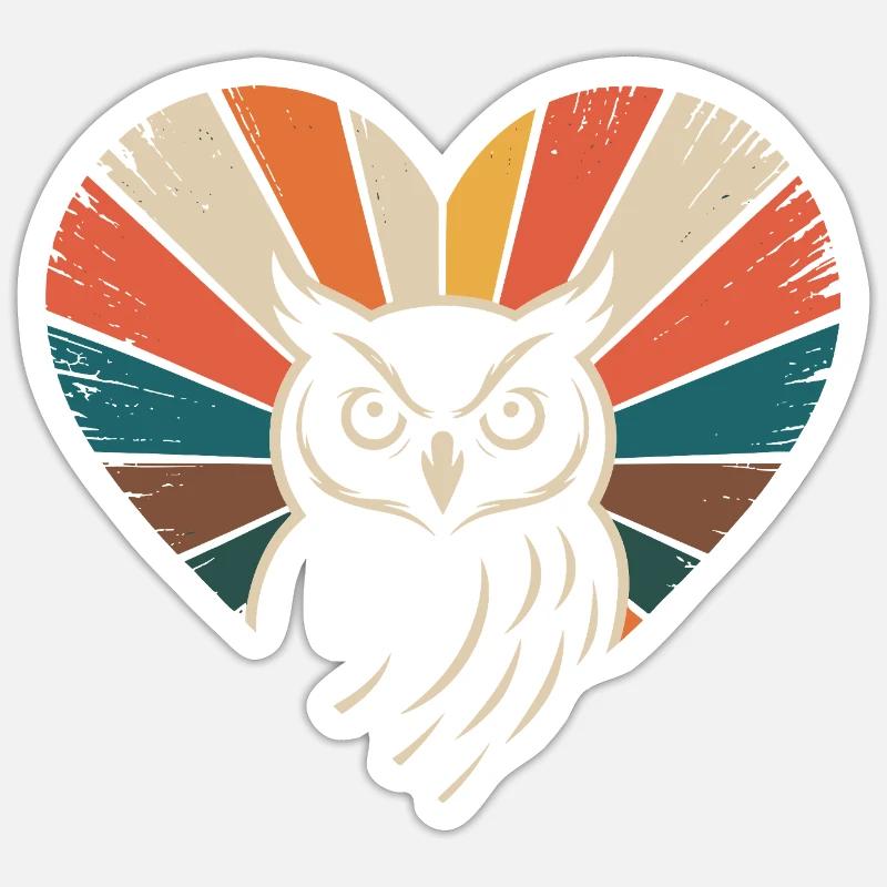 Herz mit Eule im Retro-Stil - Sticker Größe S (10 x 10 cm) - Mattweiß
