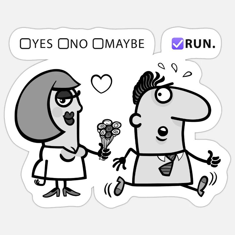 Liebe oder Flucht – Skurriles Humor-Design Sticker Größe S (10 x 10 cm)