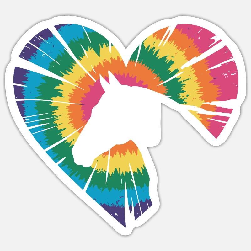 Cheval Tie Dye - Sticker taille S (10 x 10 cm) - blanc mat