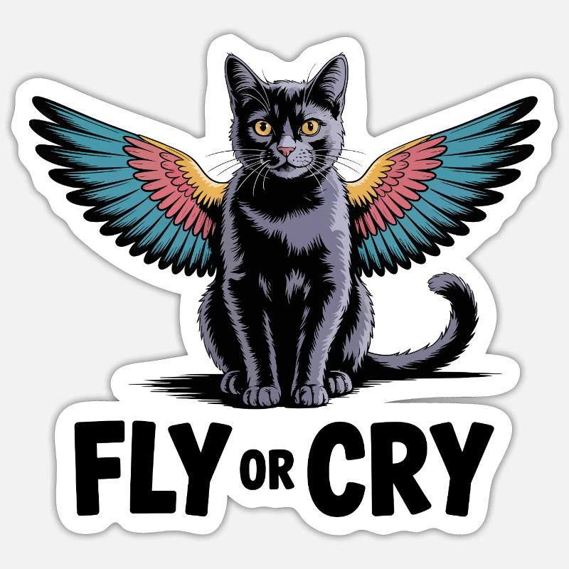 Fliege oder rufe Katze - Sticker Größe S (10 x 10 cm) - Mattweiß