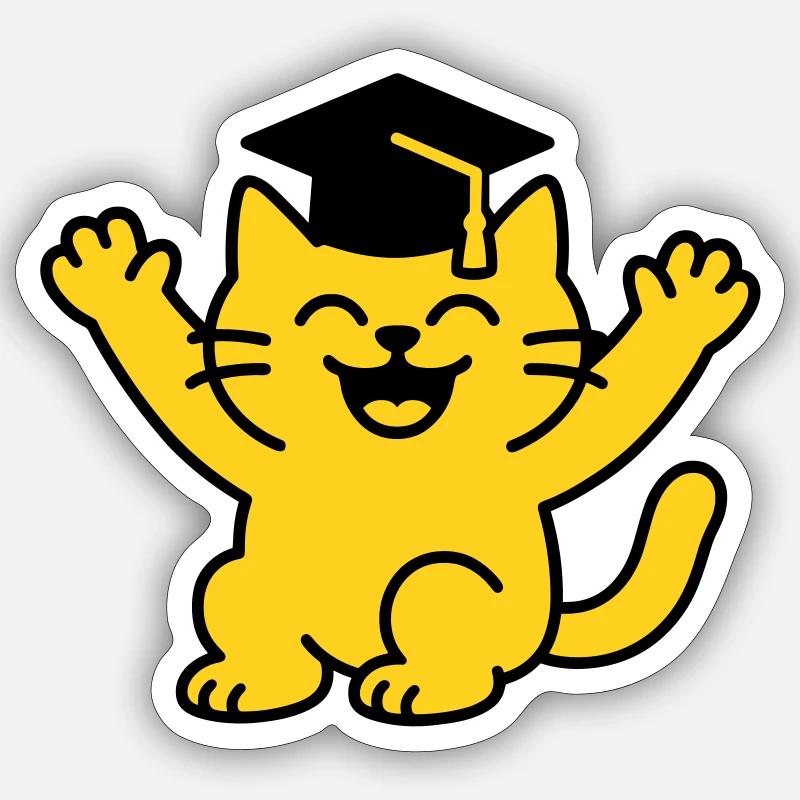 Bachelor Chat / Diplôme Chat - Sticker taille S (10 x 10 cm) - blanc mat