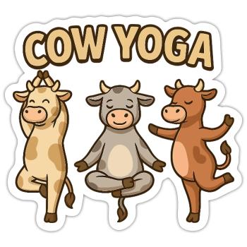 Illustration de yoga de vache - Sticker taille S (10 x 10 cm) - blanc mat - Devant