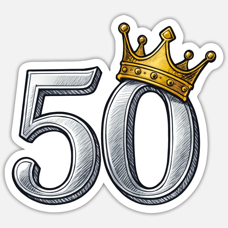 Idée cadeau couronne d’or 50e anniversaire - Sticker taille S (10 x 10 cm) - blanc mat