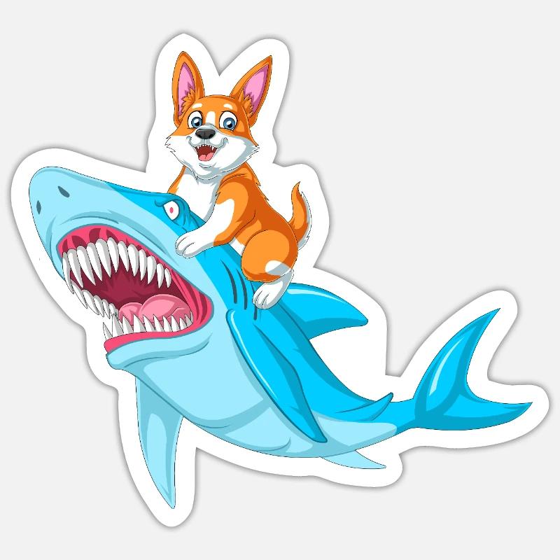 Corgi-Reithai lustiges Tierhemd - Sticker Größe S (10 x 10 cm) - Mattweiß
