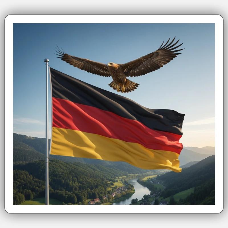 Aigle au-dessus du drapeau allemand - Sticker taille S (10 x 10 cm) - blanc mat