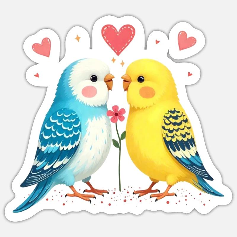 Perruches perruches amoureuses des oiseaux - Sticker taille S (10 x 10 cm) - blanc mat