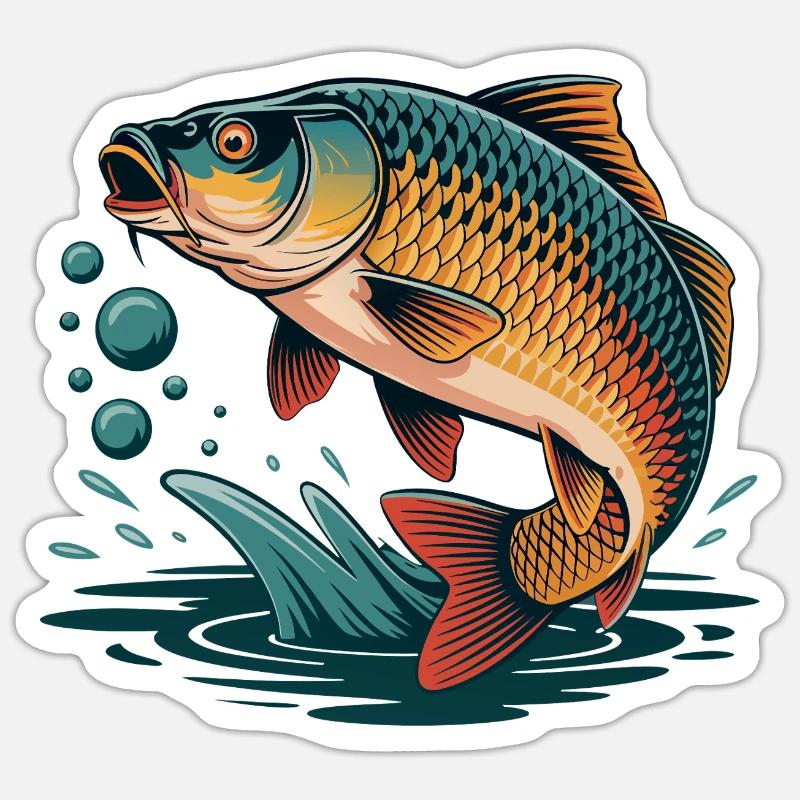 Springender Karpfen  - Sticker Größe S (10 x 10 cm) - Mattweiß
