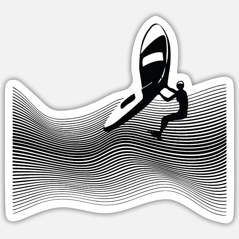 Wingfoiler on graphic waves - Sticker size S (10 x 10 cm) - white matte