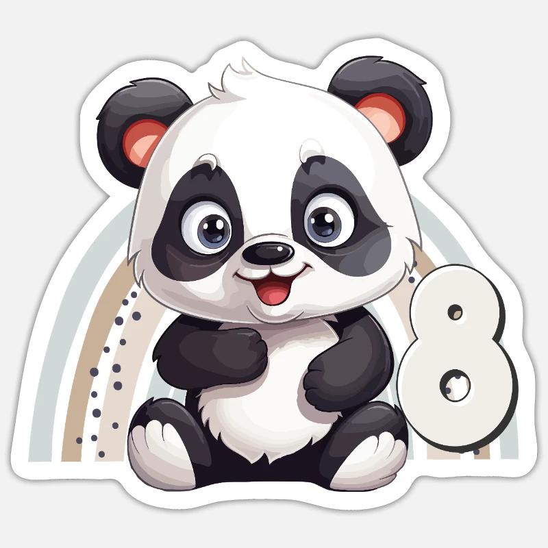 8. Geburtstag Panda Bär Regenbogen Süß Niedlich - Sticker Größe S (10 x 10 cm) - Mattweiß